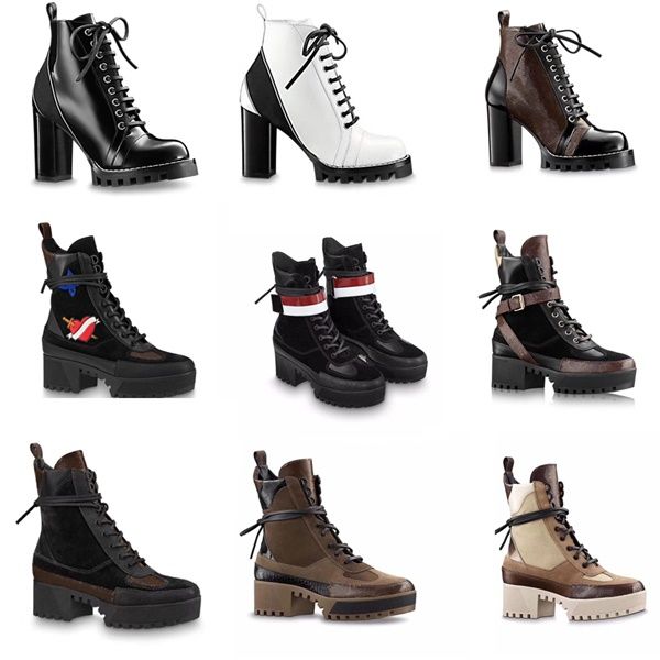 

2019 women designer luxury boot martin desert boot flamingos love arrow medal 100% genuine leather coarse non-slip winter shoes, Black