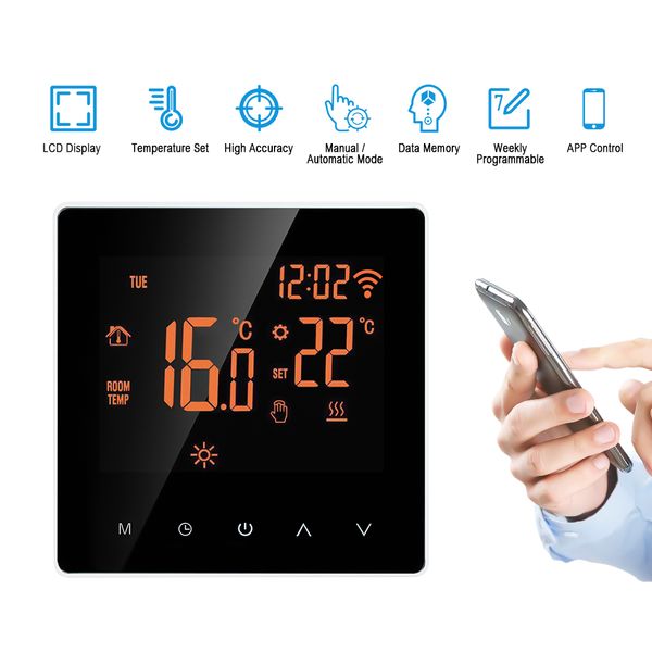 

wifi thermostat smart app control temperature controller programmable electric floor heating thermostat with touch screen