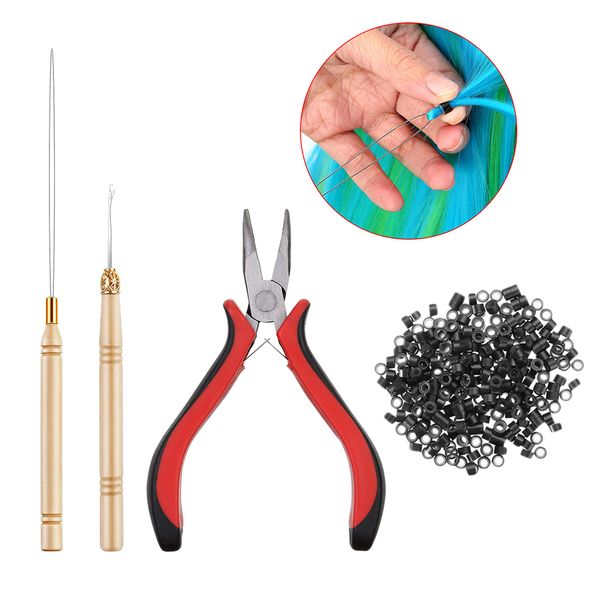 

500x micro silicone link rings beads plier hook pulling needle tools accessory