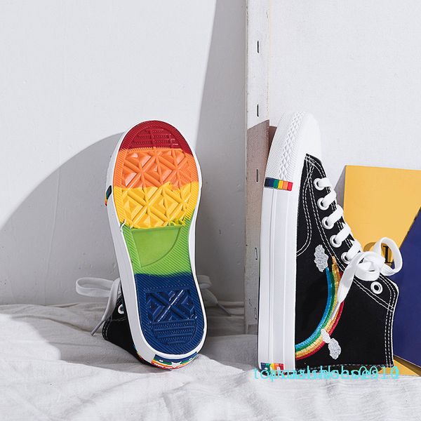 

women high rainbow canvas women lace up flat platform woman comfortable leisure vulcanized female shoes lady 209 fashion c14, Black