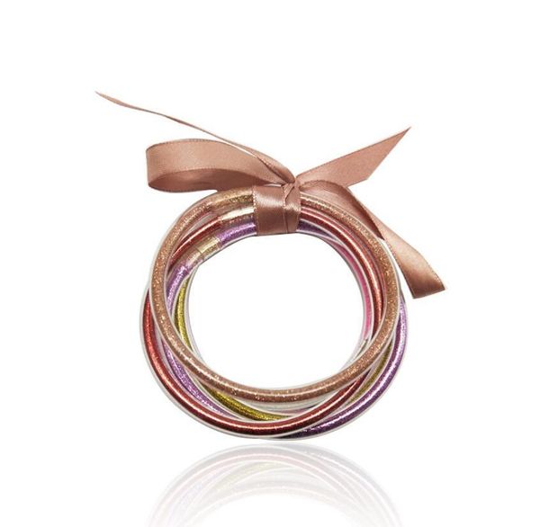 

designer hand catenary jelly bangle bracelet glitter jelly bangles bracelets set for women glitter filled jelly silicone bracelets for girls, Silver
