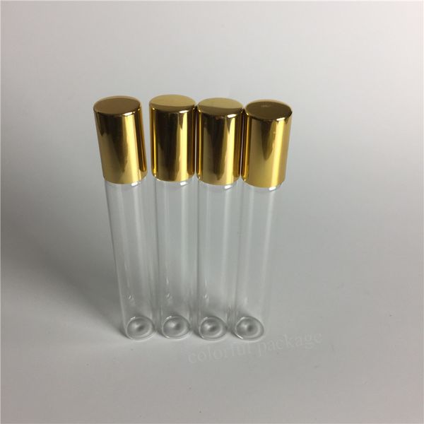 

5pcs 10ml transparent essential oil gass rollon bottle emptyt perfume bottles with gold black cap
