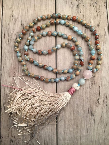 

aqua terra jaspers hand knotted necklace 108 mala bead necklace tassel necklaces yoga mala meditation jewelry prayer necklaces t200113, Silver