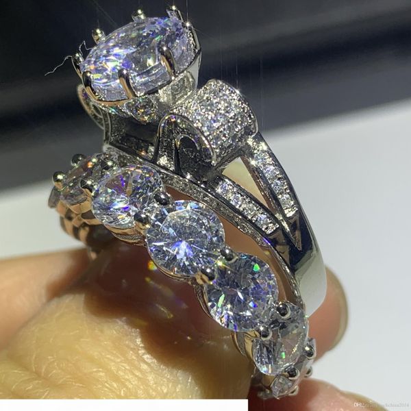 

o victoria wick sparkling luxury jewelry 925 sterling silver round cut white z cz diamond couple rings eternity women wedding brida, Slivery;golden