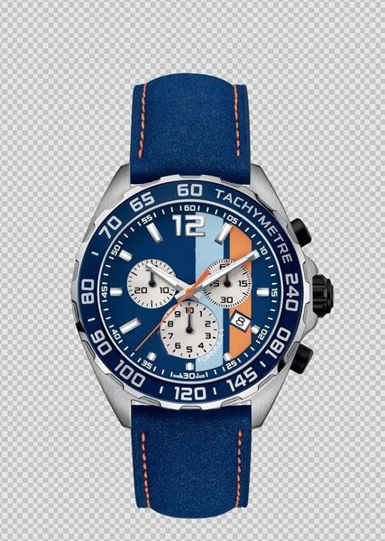 

нью-f1 кварцевый хронограф швейцарский кварцевый механизм синий кожаный ремешок 43мм мужские часы, Slivery;brown
