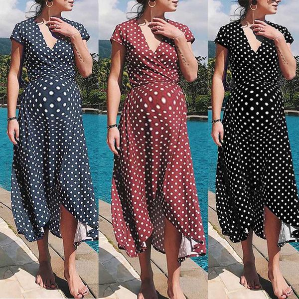 

maternity dresses womens fashion maternity dot v neck short sleeve dresses summer pregnancy dress robes femme enceinte @47, White