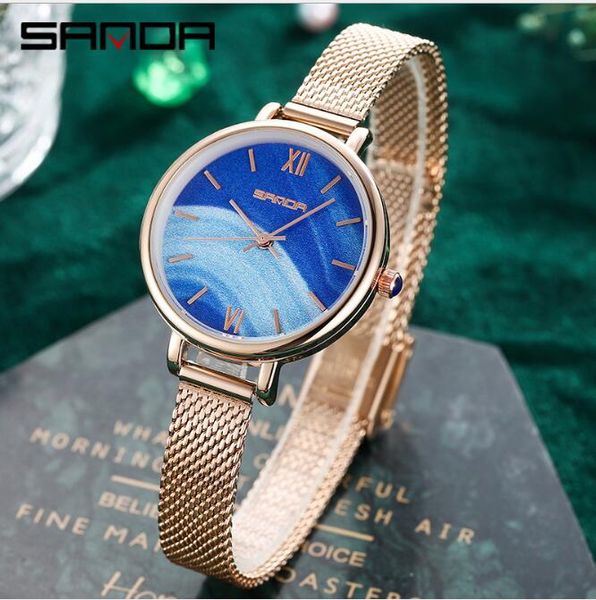 

sanda watch female quartz watch fashion trend watch, Slivery;brown