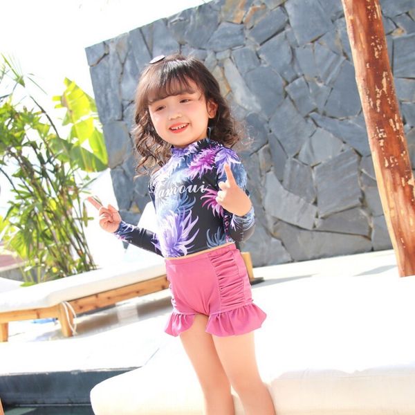 

korean children's long sleeve sunscreen girl ins bikini split bikini swimsuit girl baby swimsuit, Black