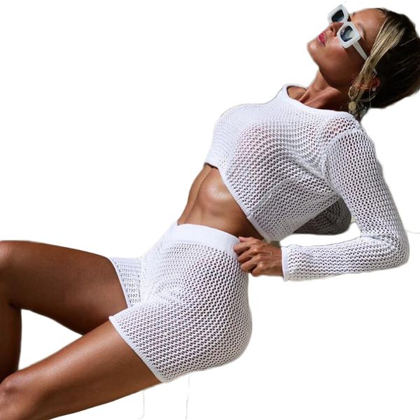 

women's swimwear 2021 crochet pareo beach knitted hollow out cover up, White;black
