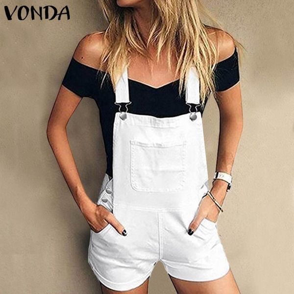 

women sleeveless rompers vonda casual jumpsuits summer pants shorts suspenders overalls pantalon femme plus size 5xl, Black;white