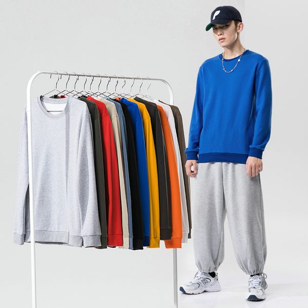 

2020 autumn winter solid color cotton pullover sweatshirt men long sleeve streetwear hoodies big size 5xl, Black