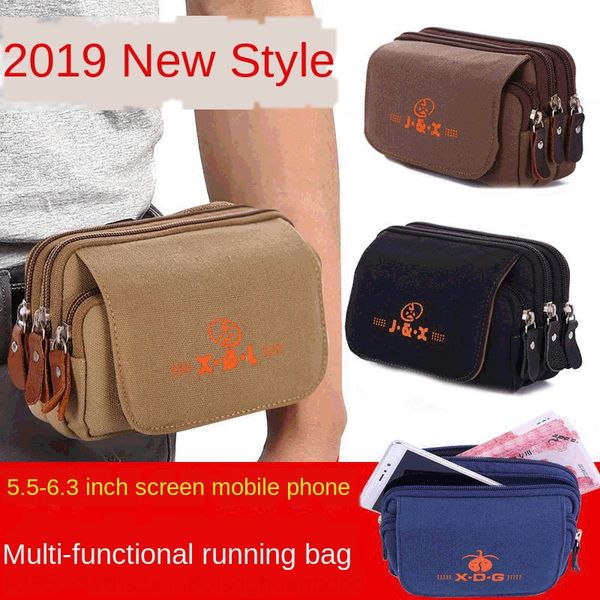 

dtlei construction canvas site canvas mobile phone bag three-layer multifunctional men's mobile phone running bag casual wear-resistant