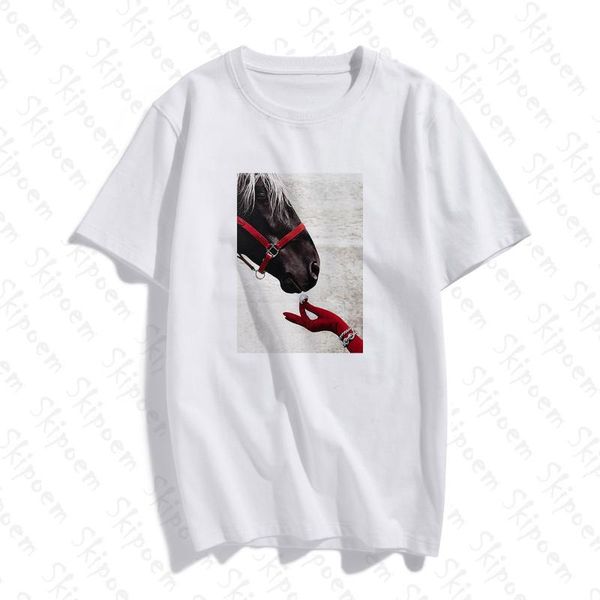 

2020 fashion funny t shirt women nordic style horse custom cotton o neck t shirt plus size short sleeve brand female, White