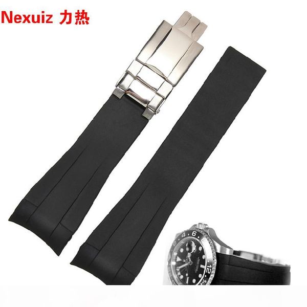 

new watchbands silicone rubber watchband accessories insurance folding buckle deployment sport swimming waterproof straps 20mm, Black;brown