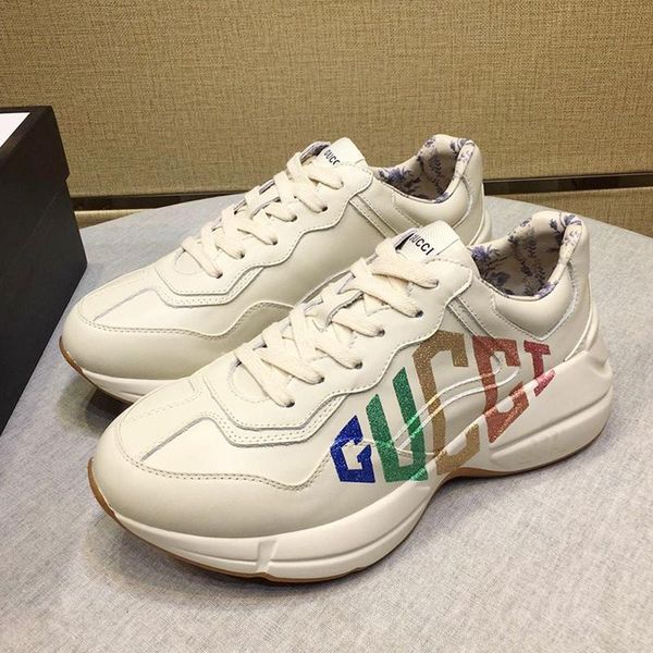 

new mens rhyton leather sneaker with print mens shoes fast delivery breathable casual shoes low lace -up sports men shoes scarpe da uomo, Black