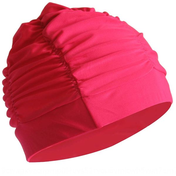 

nyf5n korean fashion pleated cloth solid color swimming cap color swimming cap large size plus size long hair comfortable not to pull head 3