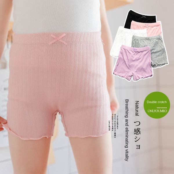 

girls' anti-light pure cotton children's insurance thin wooden ear girl's three-point safety pants underwear safety pants und, Blue