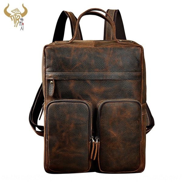 

crazy horse skin genuine leather men's large capacity 15-inch backpack computer computer bag bag 2107