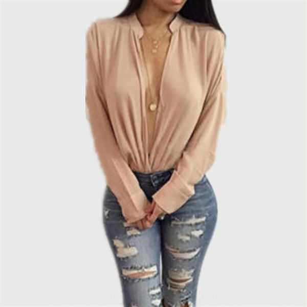 

сексуальный глубокий v-образный вырез шифон customized сезона новых женский с длинным рукавом свободных случайных верхней рубашки верхней ча, White