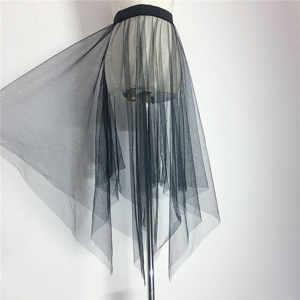 

tulle women summer black perspective mesh skirt party transparent single polyester layer transparent asymmetry bottom long skirts