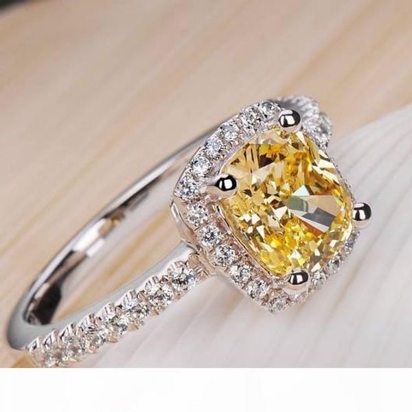 

famous style sona yellow clear carats square diamond ring platinum plated women wedding engagement ring fashion fine jewelry, Golden;silver
