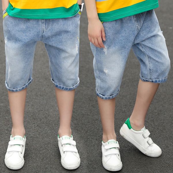 

clothing 2020 new ribbon hole boy's jeans pants panty jeans children's foreign style children's pants, Blue