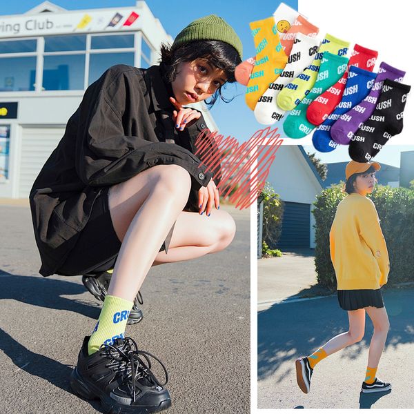 

y3dzl mid-length socks stockings stockings women's ins fashion street popular mid-length socks cotton thin color summer personalized hi, Pink;yellow