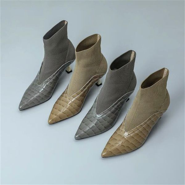 

фужеры с заостренными дамы высокой пятки кожаные сапоги камень шаблон абрикос серый высокий каблук сапоги осень и зима дамы маль, Black