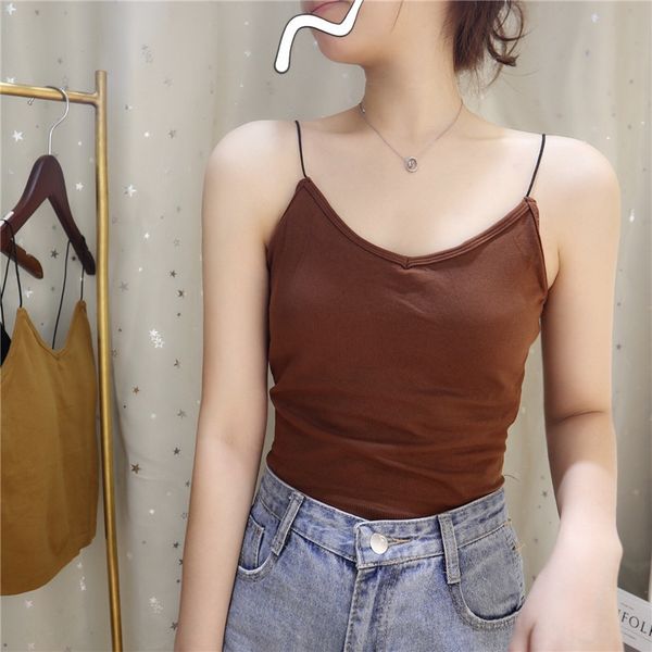

small tomato with chest pad camisole women's inner korean style 2019 new slimming base underpants underpants shirt, Camo