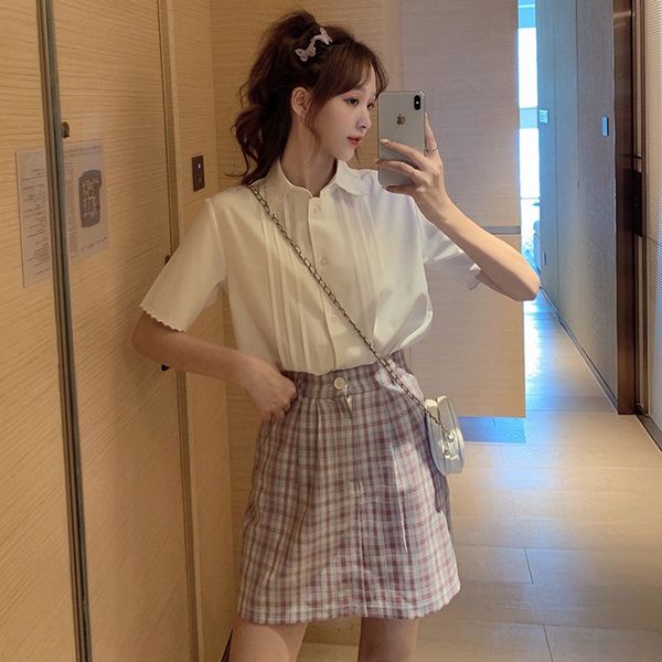 

korean style 2020 plaid newstyle jk suit women's high waist slimming a- line plaid skirt all-match skirt, Gray