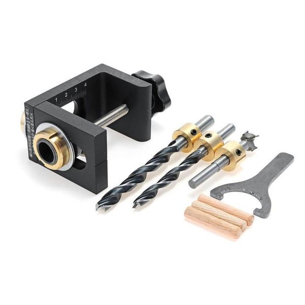 

woodworking pocket hole locator jig kit wood doweling hole puncher with step drill bit angle drill guide tools
