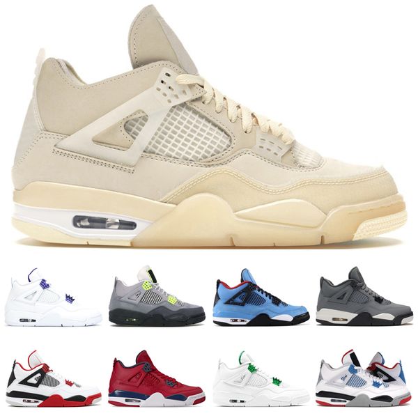 

new trainers mens basketball shoes 4s sail 95 neon court purple white cement pure money what the new bred sports sneakers size 7-13