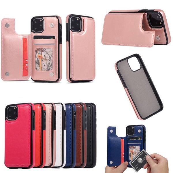 

crazy horse pattern multi-function card case for iphone 11 pro max anti-fall shockproof protect cover anti-drop pc hard shell