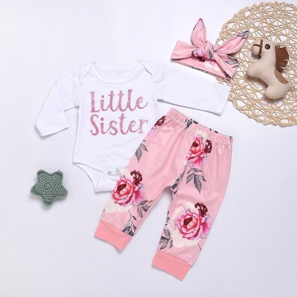 

clothing sets infant baby girl clothes little sister bodysuits+floral leggings pants+bow headband 3pcs born girls, White