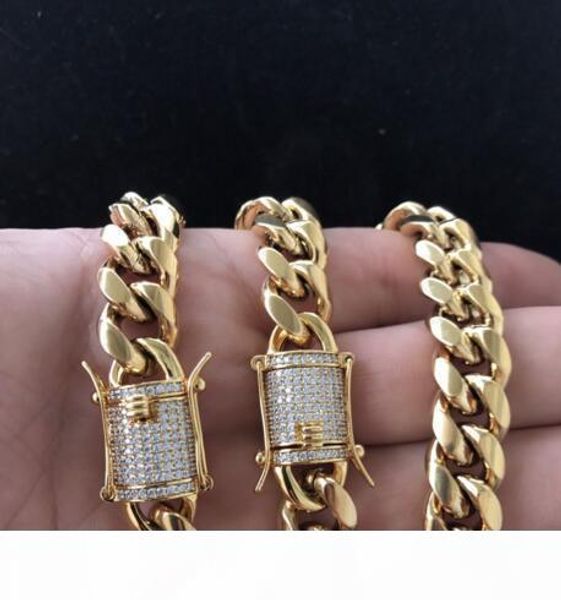 

mens cuban miami link bracelet & chain set 18k gold plated 12mm *lad diamond clasp*, Silver