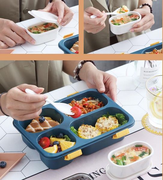

новые пластиковые четыре сетки lunch box творческий моды микроволновая sealed крышка посуда контейнеры для пищевых продуктов многофункционал