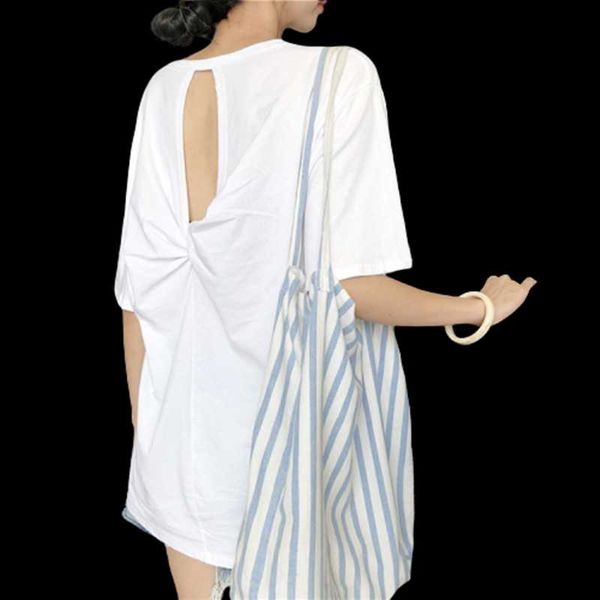

t shirt polyester 2020 summer korean style new outdoor back design solid color casual short conventional sleeve women's wear, White