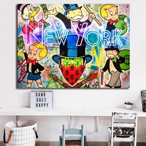 

нью-йорк неоновый знак алеком монополия graffiti art poster современная абстрактная живопись маслом на холсте стены спальни decor картинки