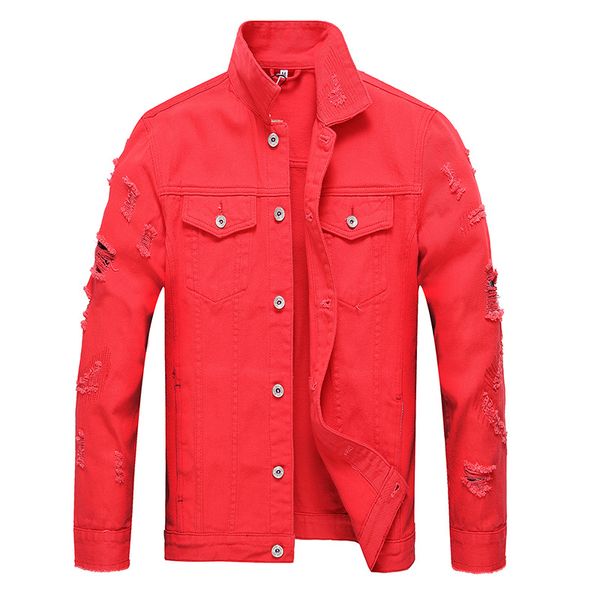

men's jackets red/black/white /pink ripped denim jeans hip hop streetwear holes casual fashion men women distressed solid coat 3xl, Black;brown
