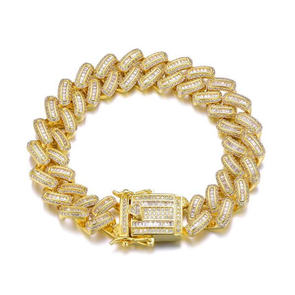 

18k gold white gold plated bling bling cubic zirconia mens hip hop iced out cuban link chain bracelet diamond chains jewelry gifts for guys