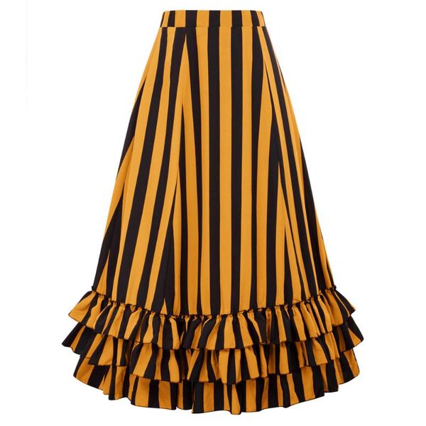 

ruffled hem skirt summer party adjustable pull-on ladies women's gothic, Black