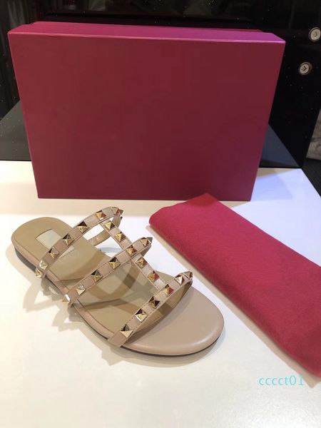 

designer luxury women slippers new arrival rivets style fashion style classic quality sandal size 35-41 ct01, Black