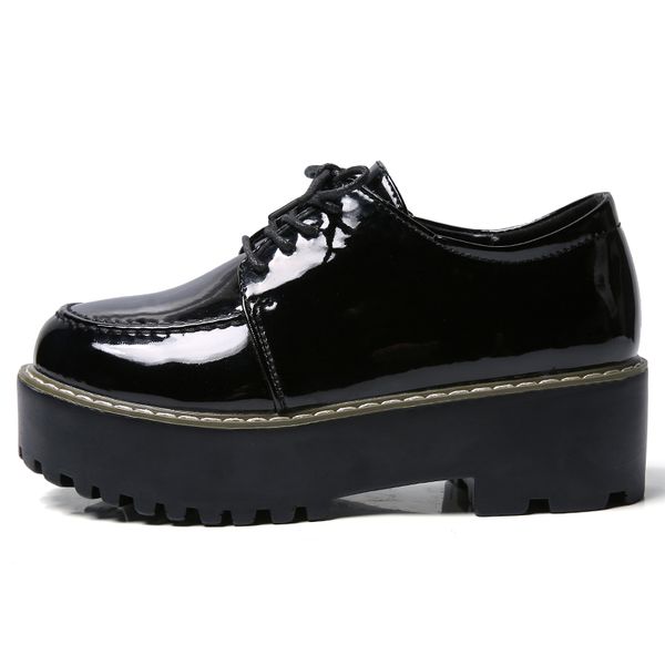 

women flat platform shoes woman thick bottom autumn burgendy platform women's casual shoes 4cm height incresing flats women d01 cs02, Black