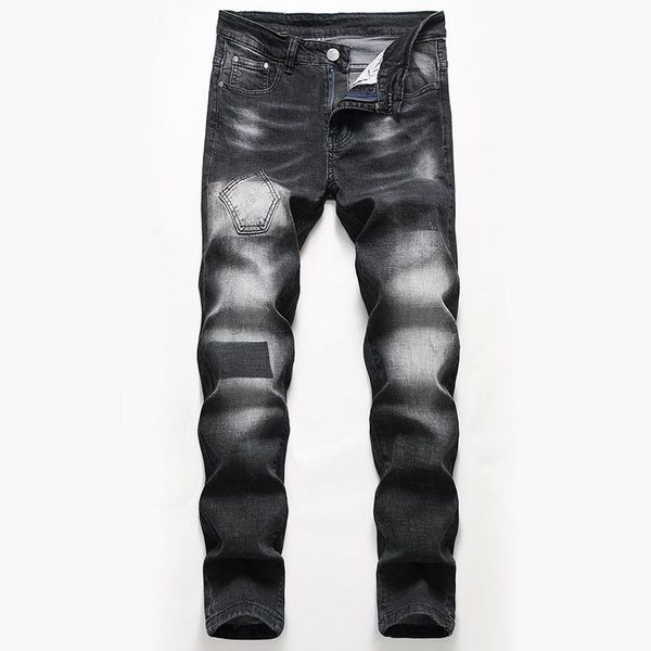

men's jeans straight denim pants slim casual jean skinny trousers, Blue
