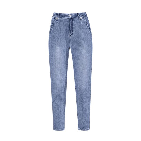 

women's jeans 2021 spring and summer elastic waist women high loose harem trousers, Blue