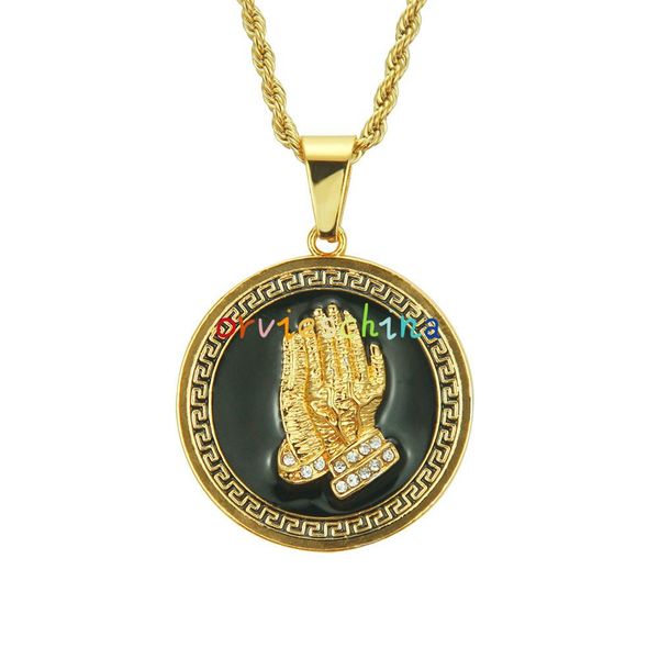 

2020 designer prayer explosion medallion hand-painted oil pendant jewelry men's pendant necklace european and american hip-hop jewelry, Black