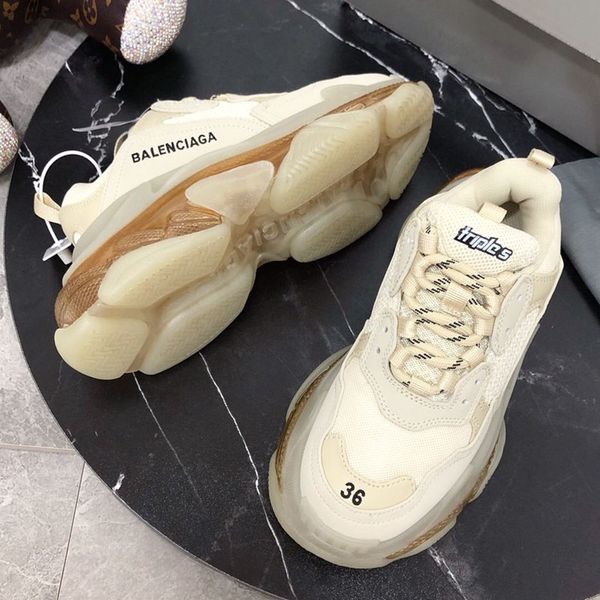 

designer shoes luxury mens women casual shoes, men and women sneakers couple models tennis shoes triple s transparent sole q05, Black
