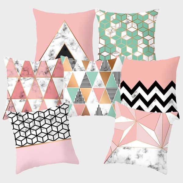 

nordic marble geometric decoration polyester cushion cover pillowcase glod black decorative pillows cushions for sofa 45*45