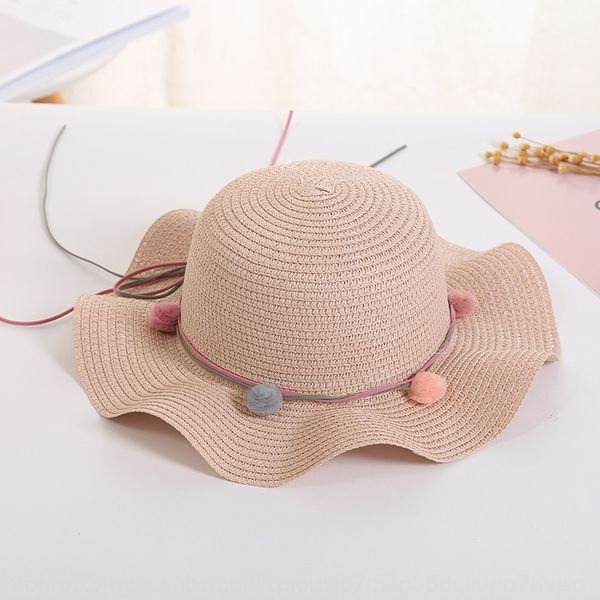 

sweet children's straw rubber ball straw female cute sun baby's out korean sun hat fur ball cute beach hat, Blue;gray