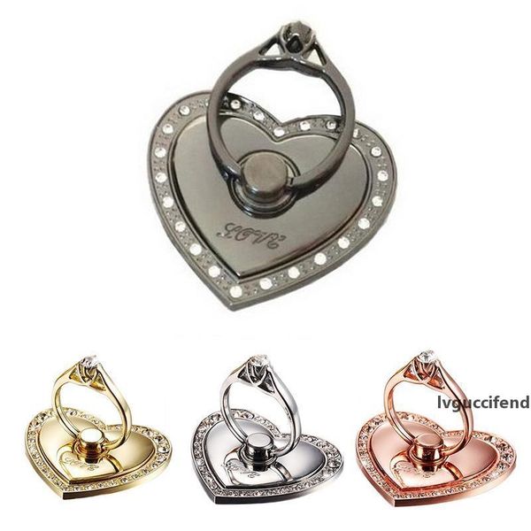 

heart-shaped metal diamond grain finger ring holder stand mobile phone holder stand for iphone huawei smart phone sticker